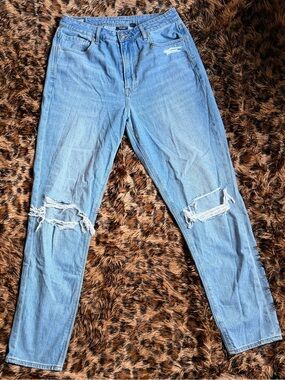 American Eagle Outfitters Light Blue Distressed High-Rise Mom Jeans